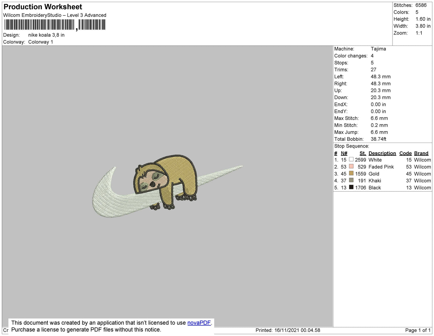 Nike Koala Embroidery File 4 size