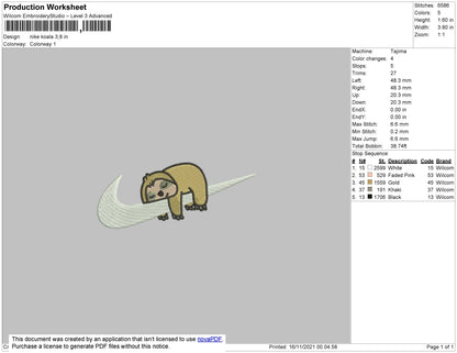 Nike Koala Embroidery File 4 size