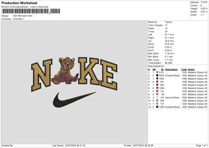 Nike Little Bear Embroidery File 6 sizes