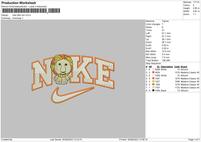Nke Little Lion Embroidery File 6 sizes