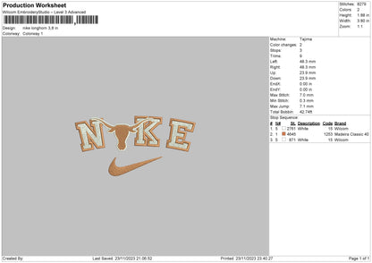Nike Longhorn Embroidery File 6 sizes