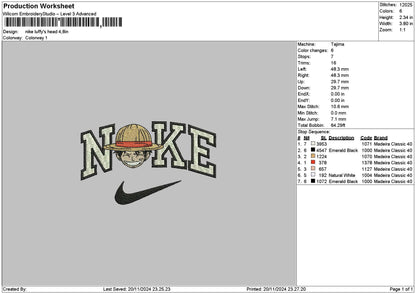 Nike Luffy Head Embroidery File 6 sizes
