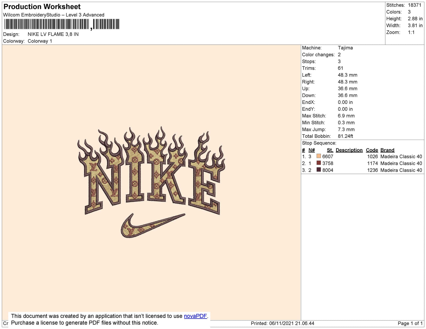 Nike Lv Flame Embroidery File 6 size
