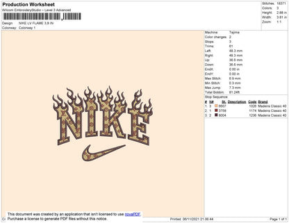 Nike Lv Flame Embroidery File 6 size