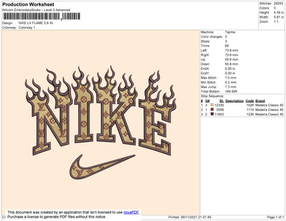Nike Lv Flame Embroidery File 6 size