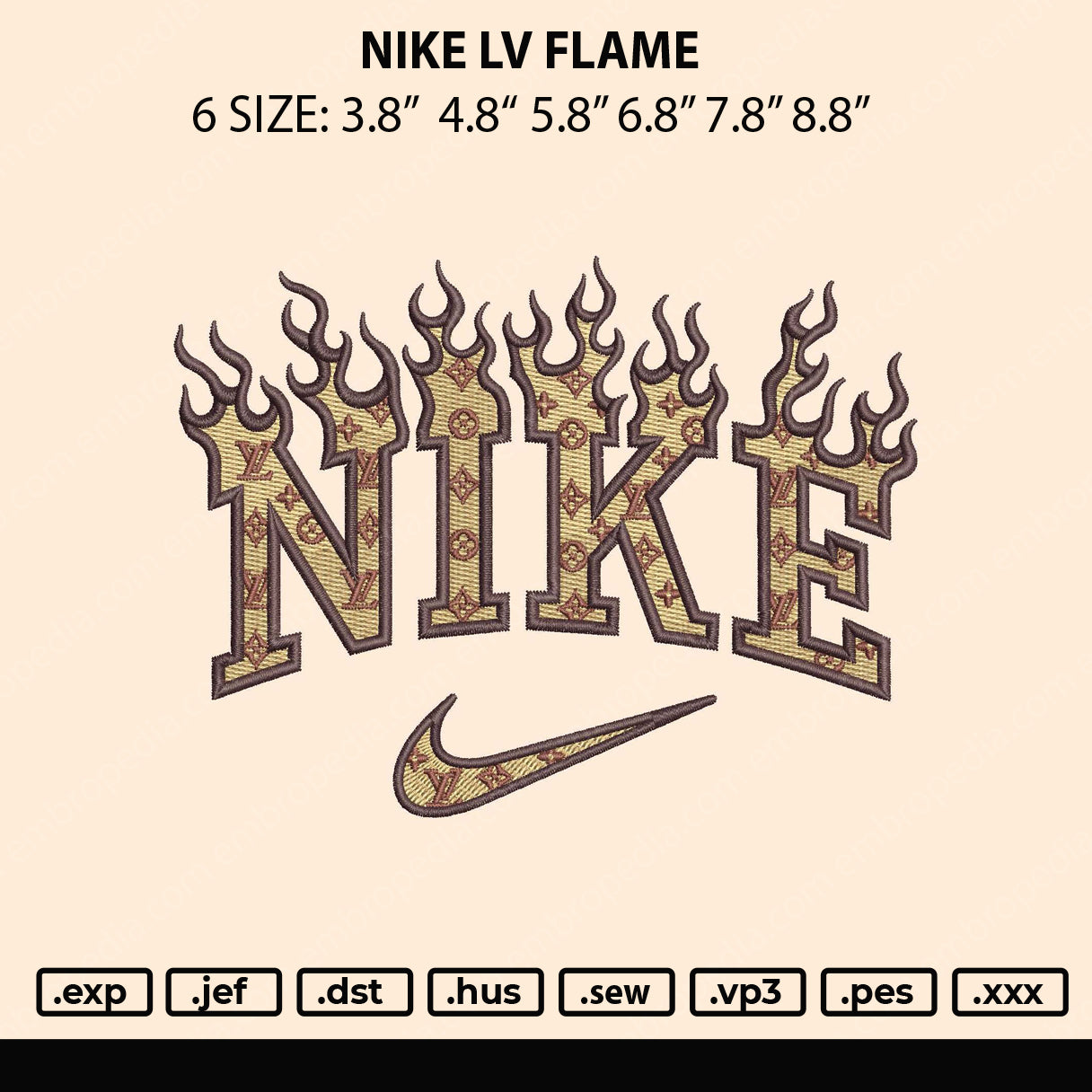 Nike Lv Flame Embroidery File 6 size