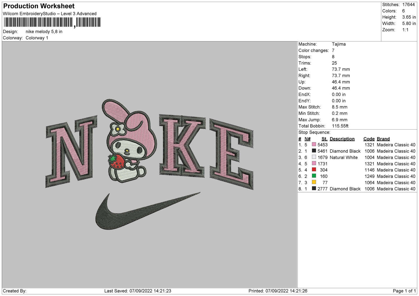 Nike Melody Embroidery File 5 sizes
