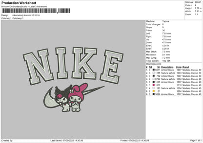 Nike Melody Kuromi V2 Embroidery File 5 sizes