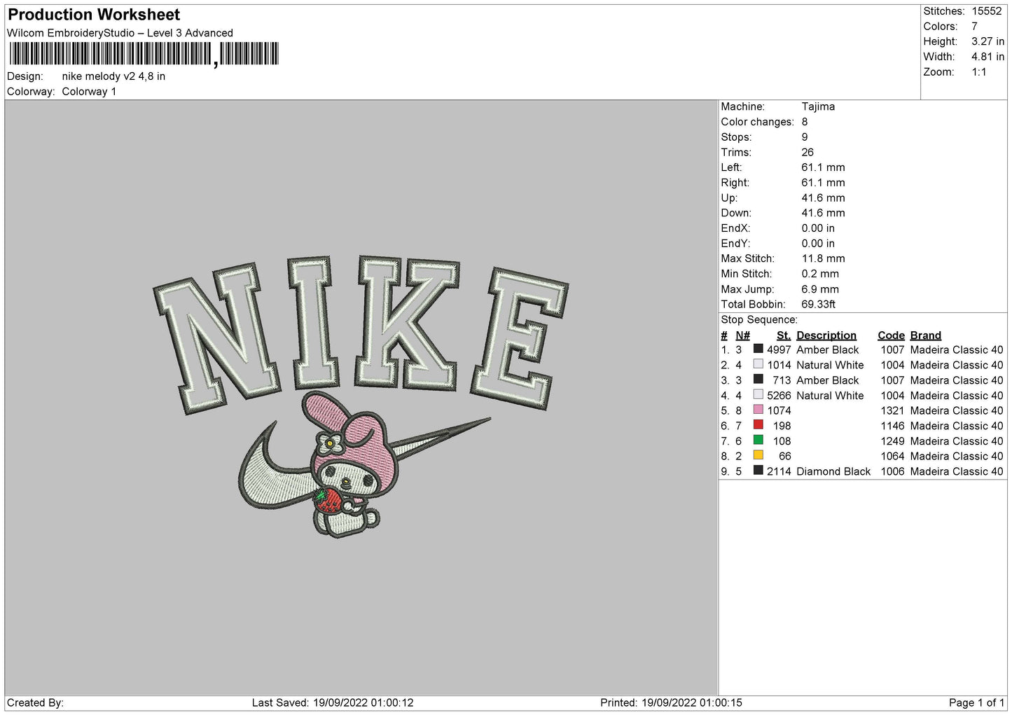 Nike Melody v3 Embroidery File 5 sizes