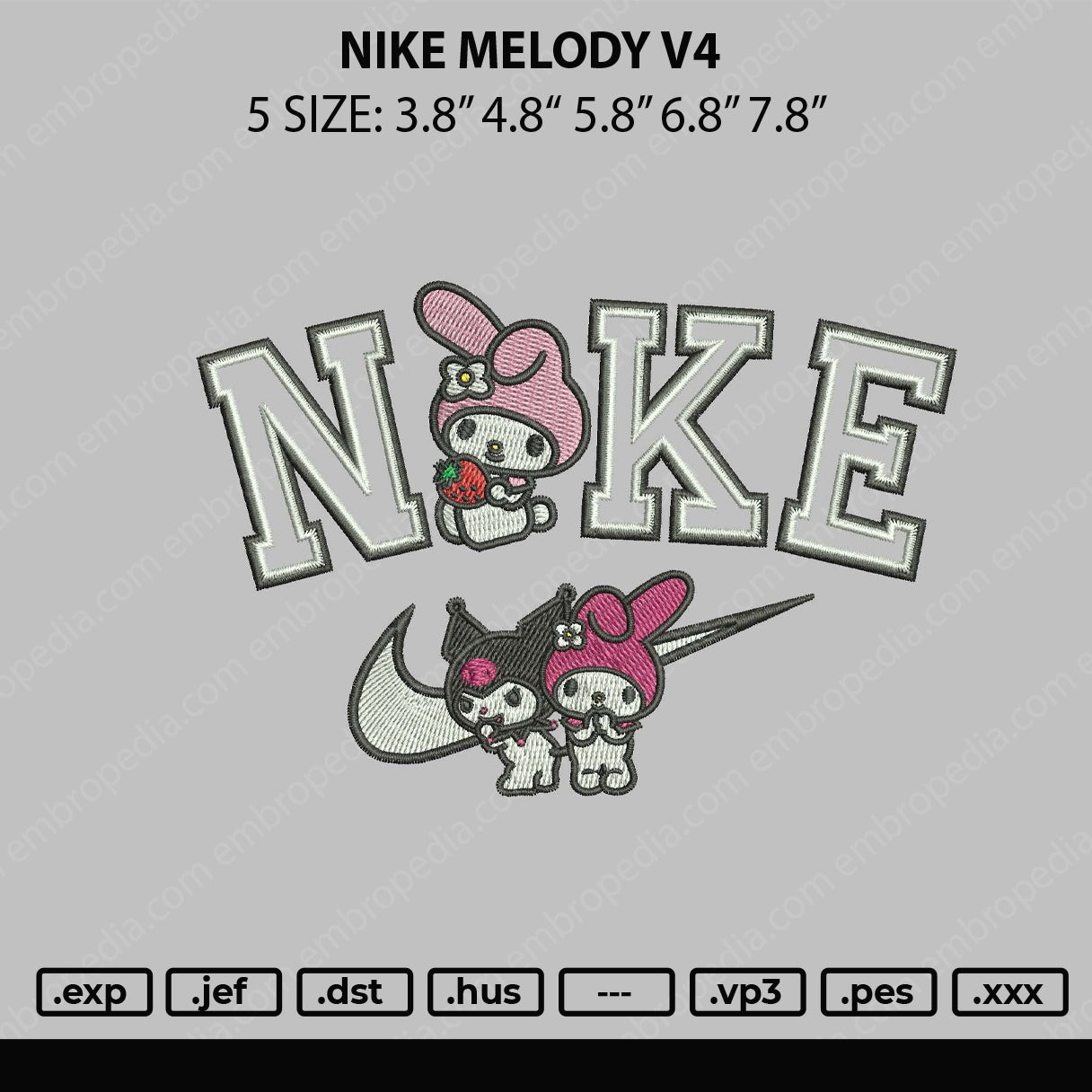 Nike Melodyv4 Embroidery File 5 sizes