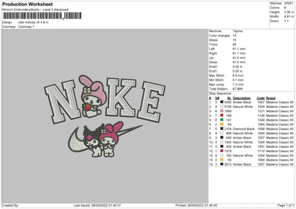 Nike Melodyv4 Embroidery File 5 sizes