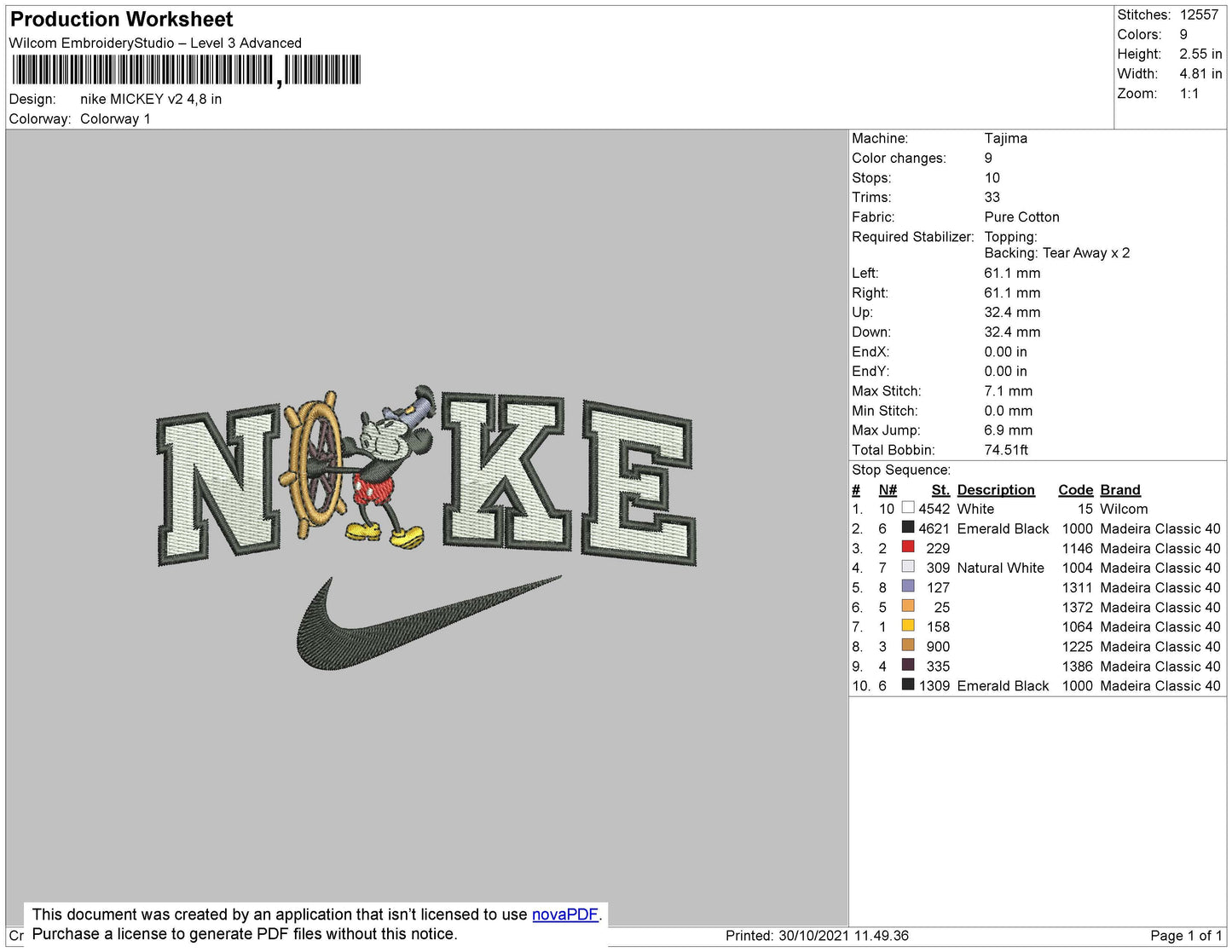 Nike Mickey V2 Embroidery File 4 Size