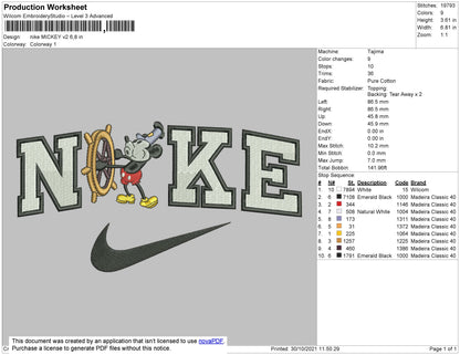 Nike Mickey V2 Embroidery File 4 Size
