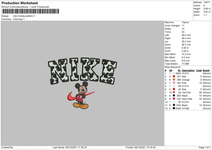 Nike Mickey Pattern Embroidery File 4 size