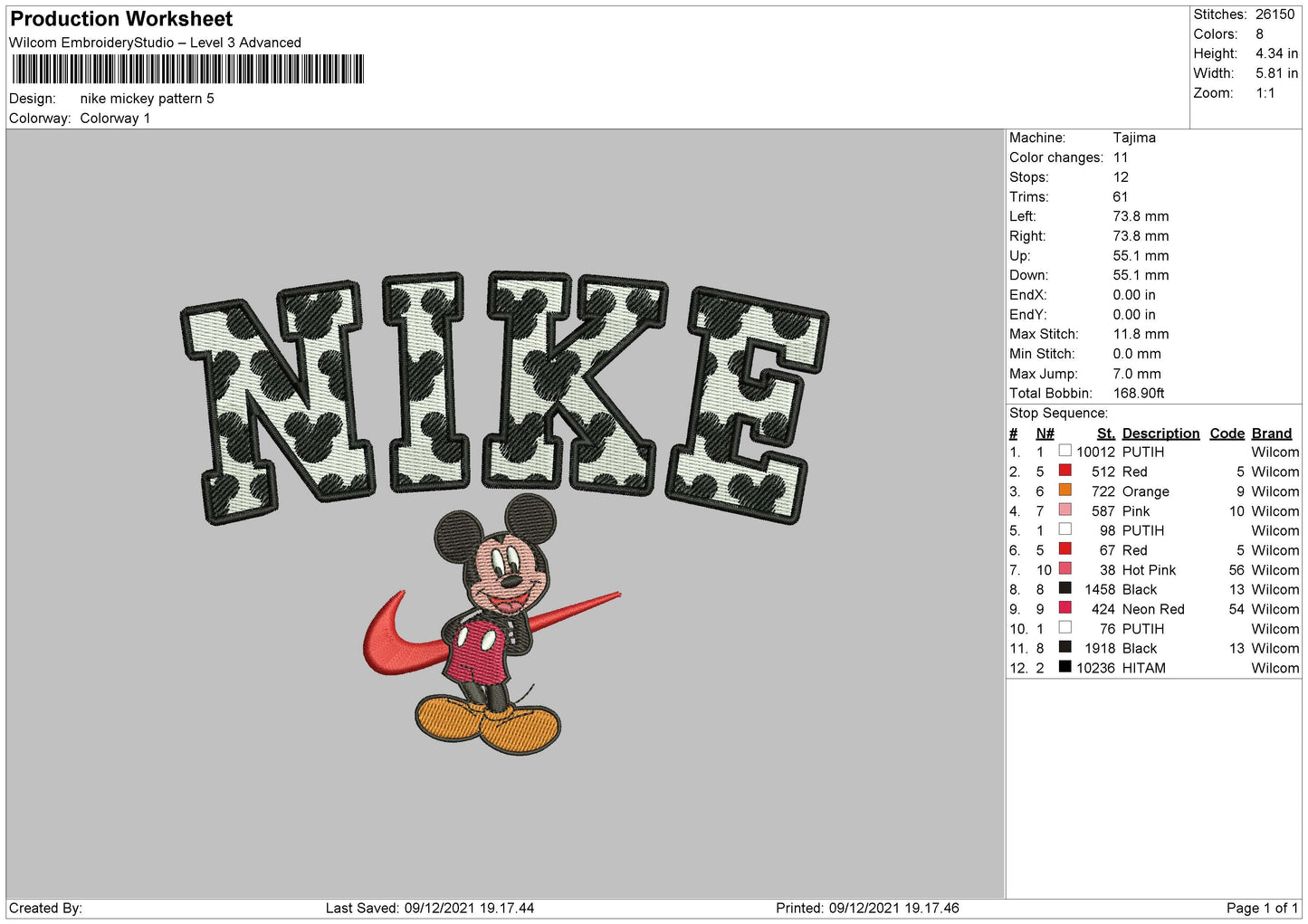Nike Mickey Pattern Embroidery File 4 size
