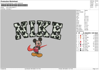 Nike Mickey Pattern Embroidery File 4 size