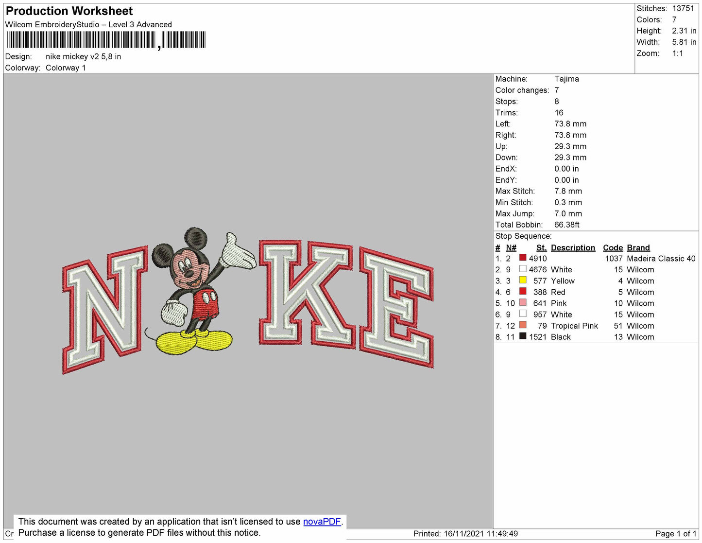 Nike Mickey V2 Embroidery File 7 size