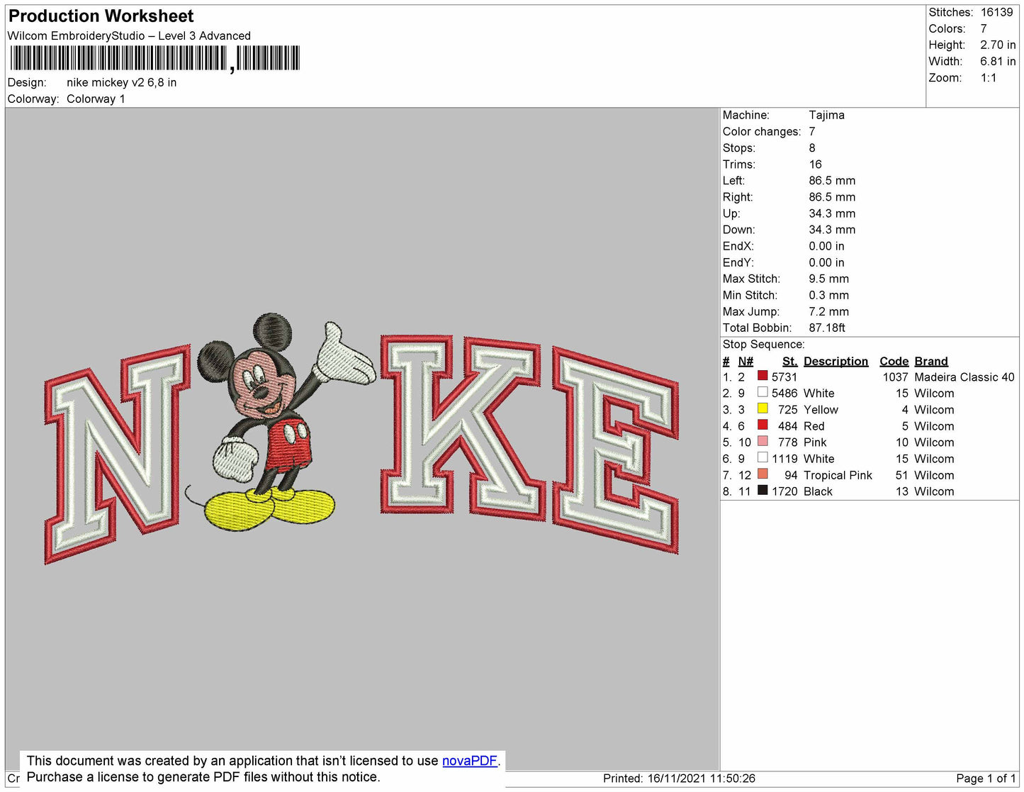 Nike Mickey V2 Embroidery File 7 size