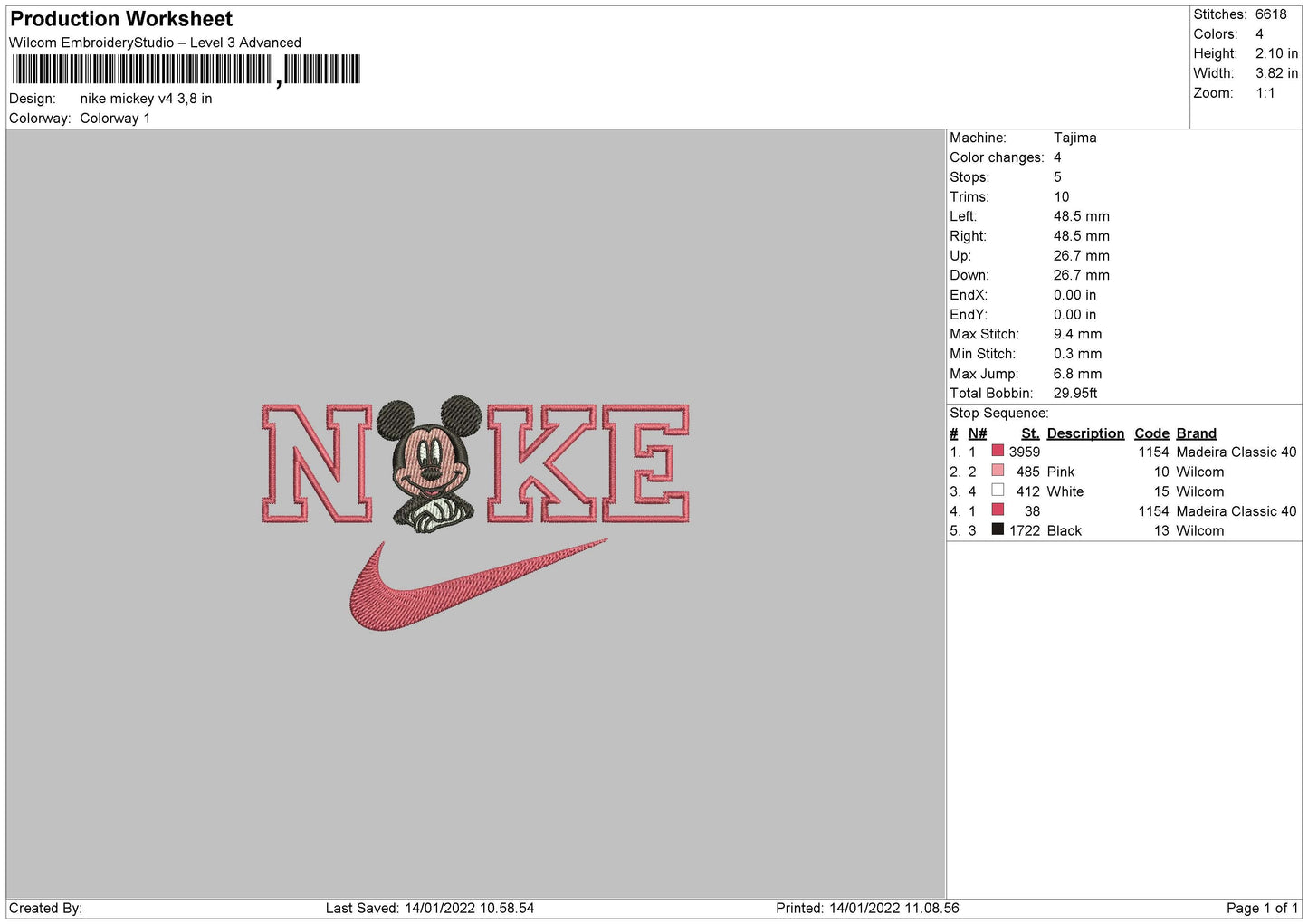 Nike Mickey V4 Embroidery File 4 size