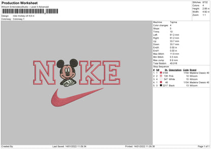 Nike Mickey V4 Embroidery File 4 size