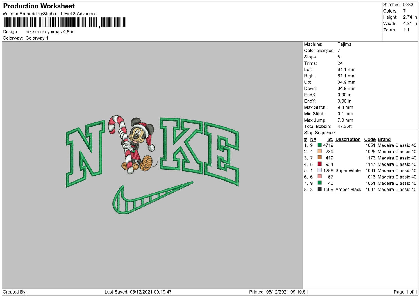 Nike Mickey Xmas Embroidery File 4 size