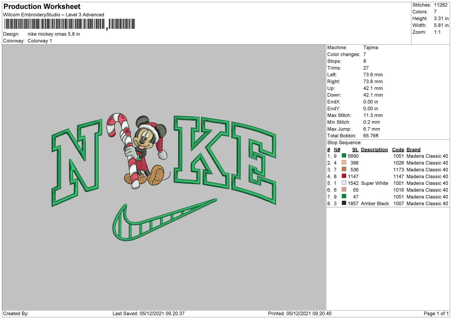 Nike Mickey Xmas Embroidery File 4 size