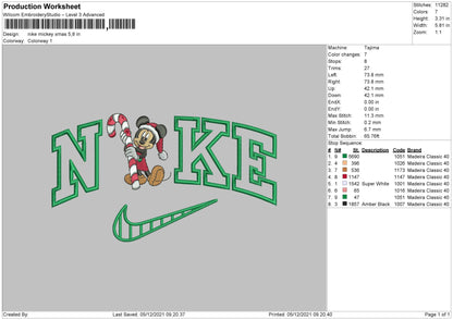 Nike Mickey Xmas Embroidery File 4 size