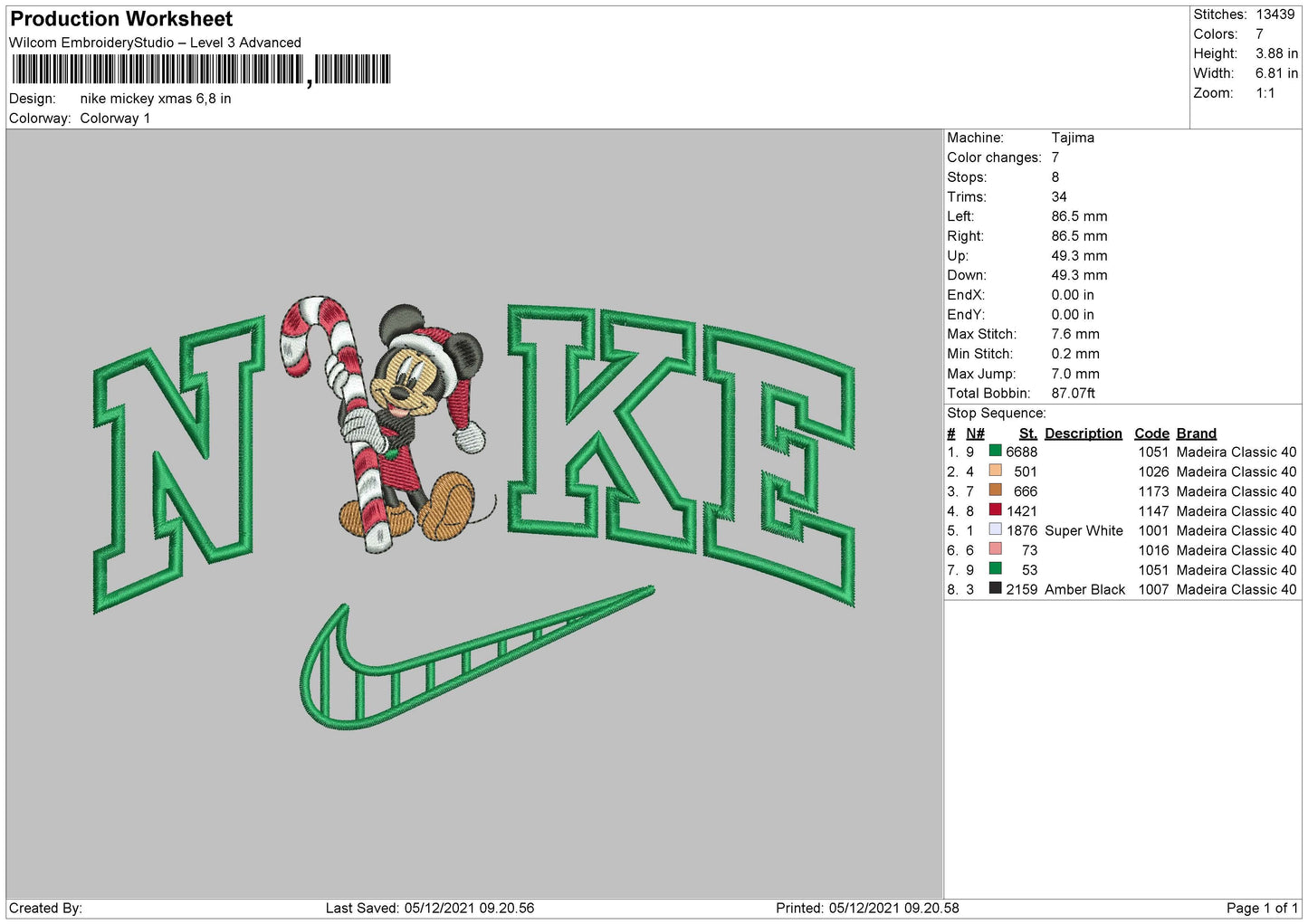Nike Mickey Xmas Embroidery File 4 size
