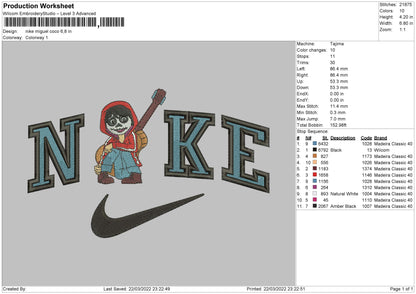 Nike Miguel Coco Embroidery File 4 size