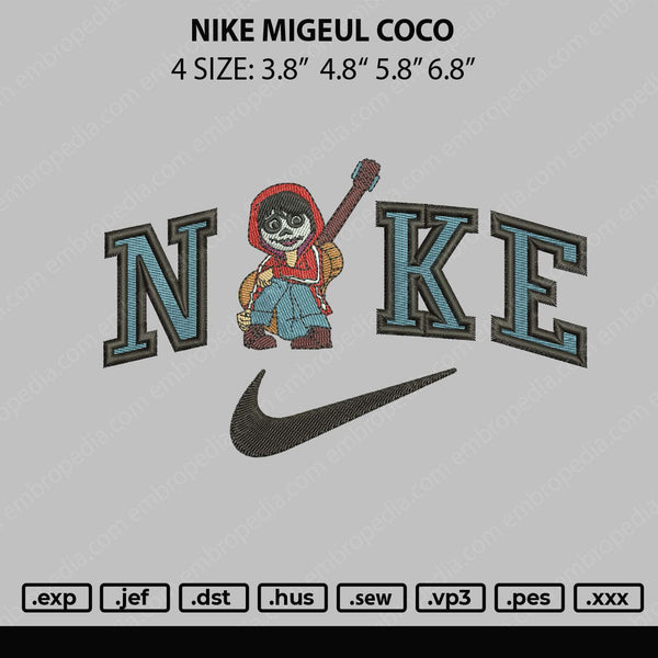 Nike Miguel Coco Embroidery File 4 size