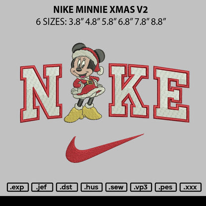 Nike Minnie Xmas V2 Embroidery File 6 sizes