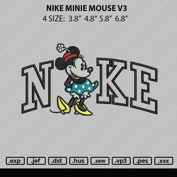 Nike Minnie Mouse V3 Embroidery File 4 size