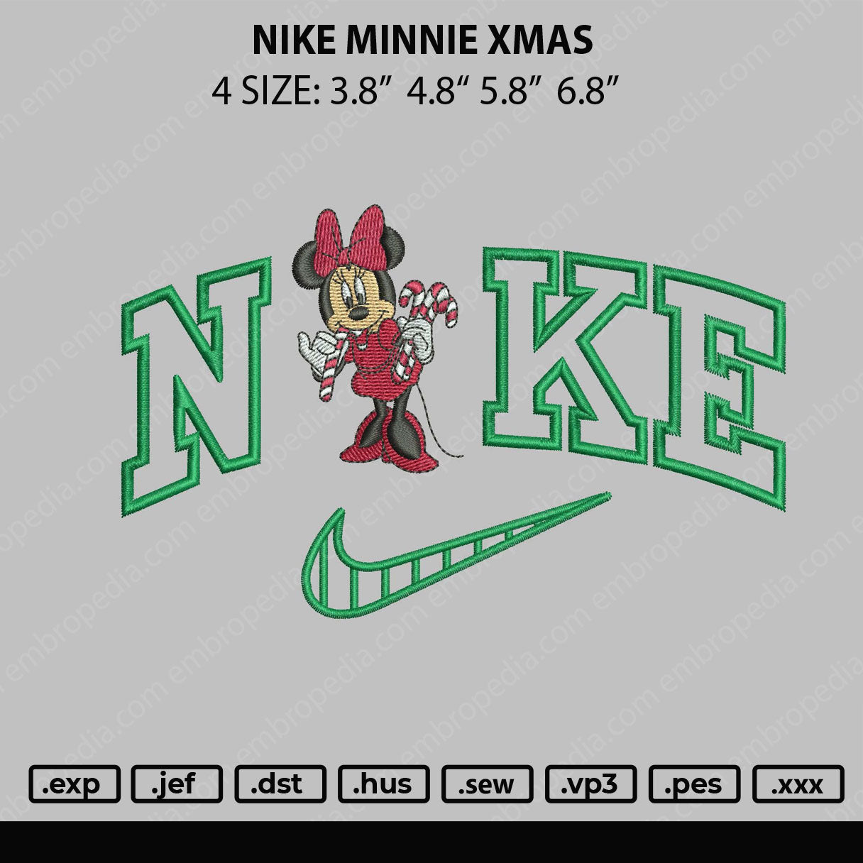 Nike Minnie Xmas Embroidery File 4 size
