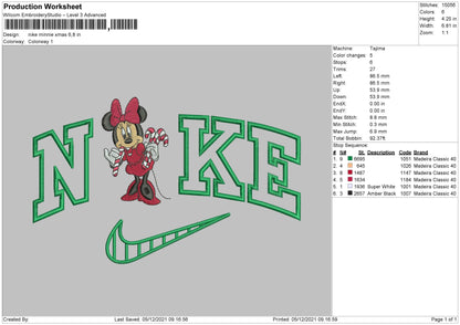 Nike Minnie Xmas Embroidery File 4 size