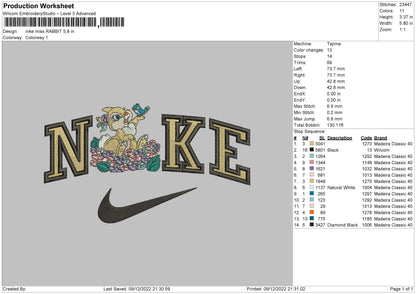Nike Miss Rabbit Embroidery File 6 sizes