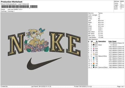 Nike Miss Rabbit Embroidery File 6 sizes