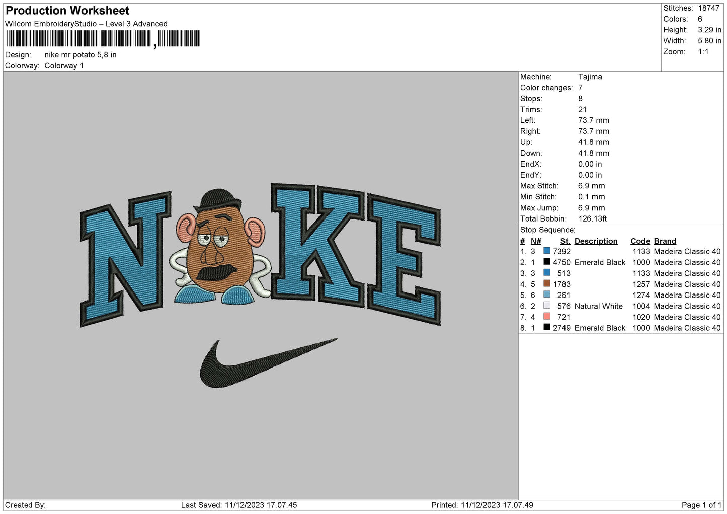 Nike Mrpotato Embroidery File 6 sizes