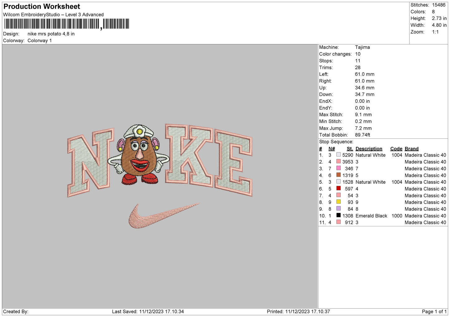 Nike Mrspotato Embroidery File 6 sizes