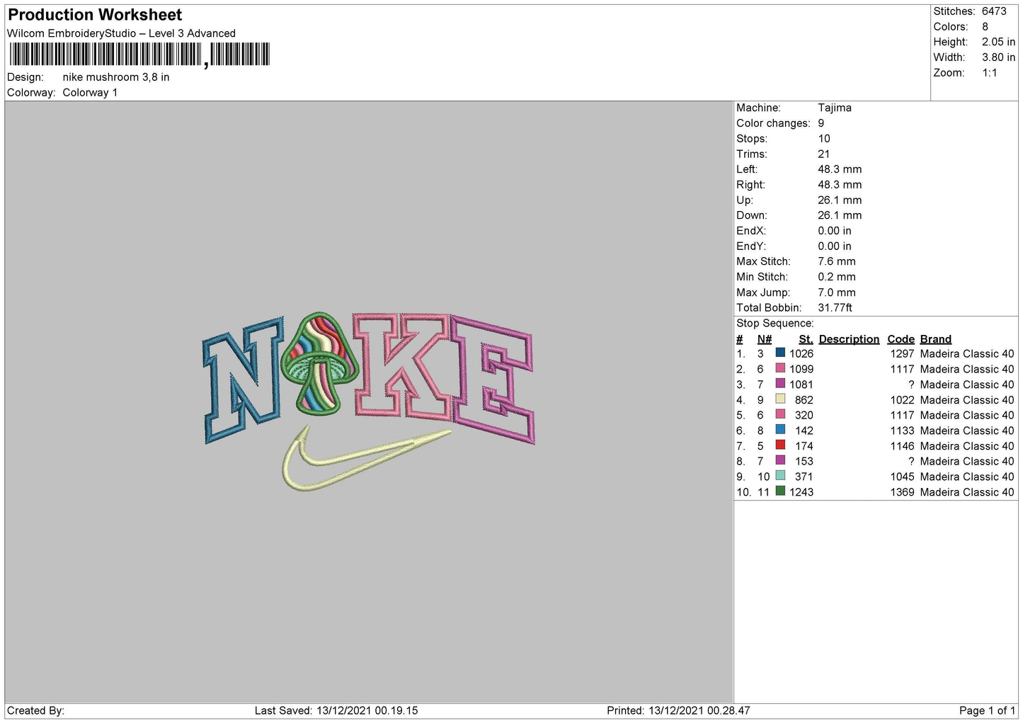 Nike Mushroom Embroidery File 4 size