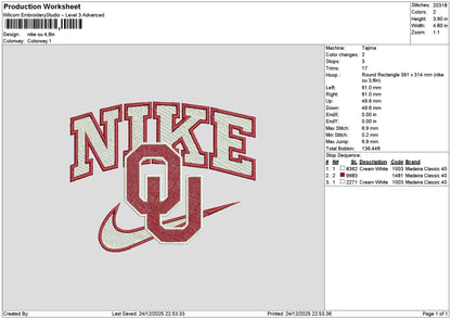 Nike Ou Embroidery File 6 sizes