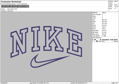 Nike Outline Swoosh Embroidery File 10 size