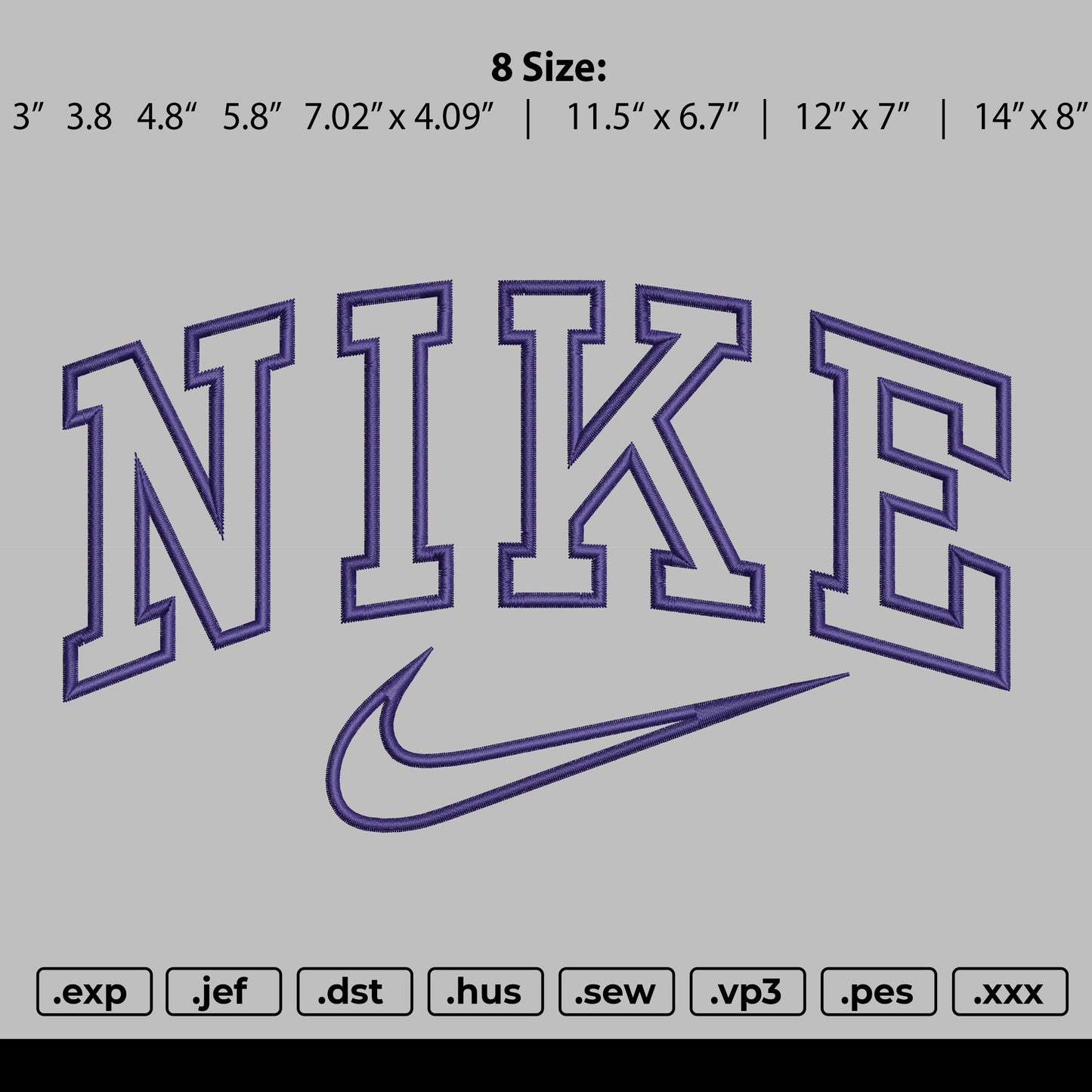 Nike Outline Swoosh Embroidery File 10 size