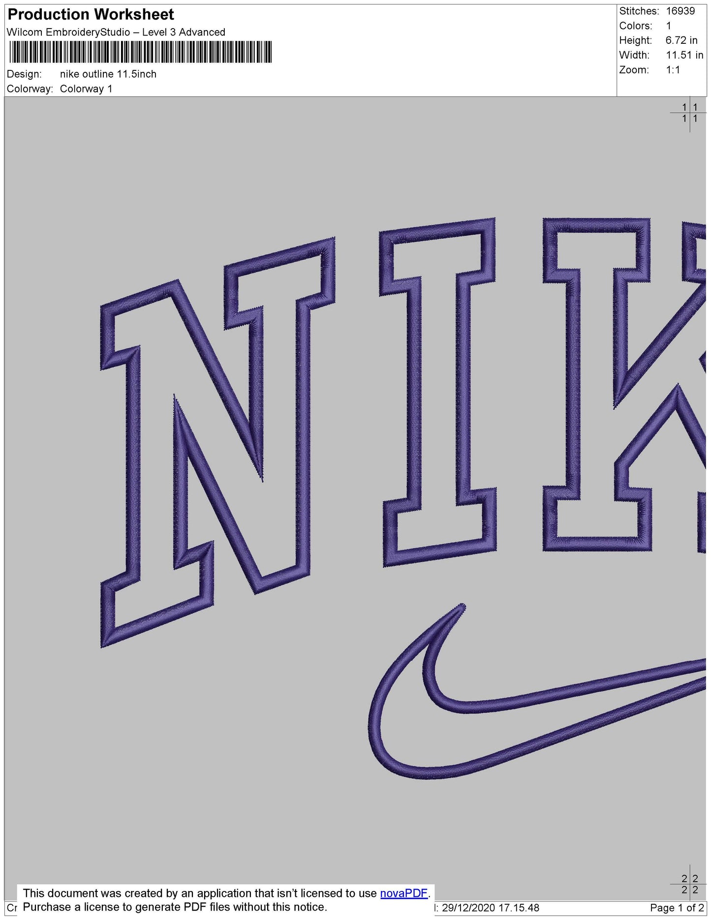 Nike Outline Swoosh Embroidery File 10 size