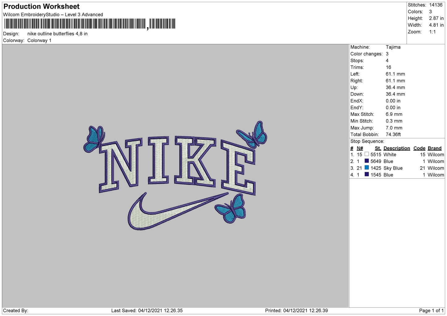 Nike Outline Butterflies Embroidery File 4 size