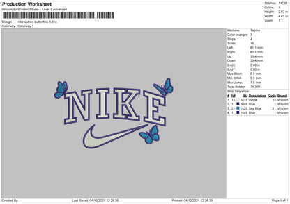 Nike Outline Butterflies Embroidery File 4 size