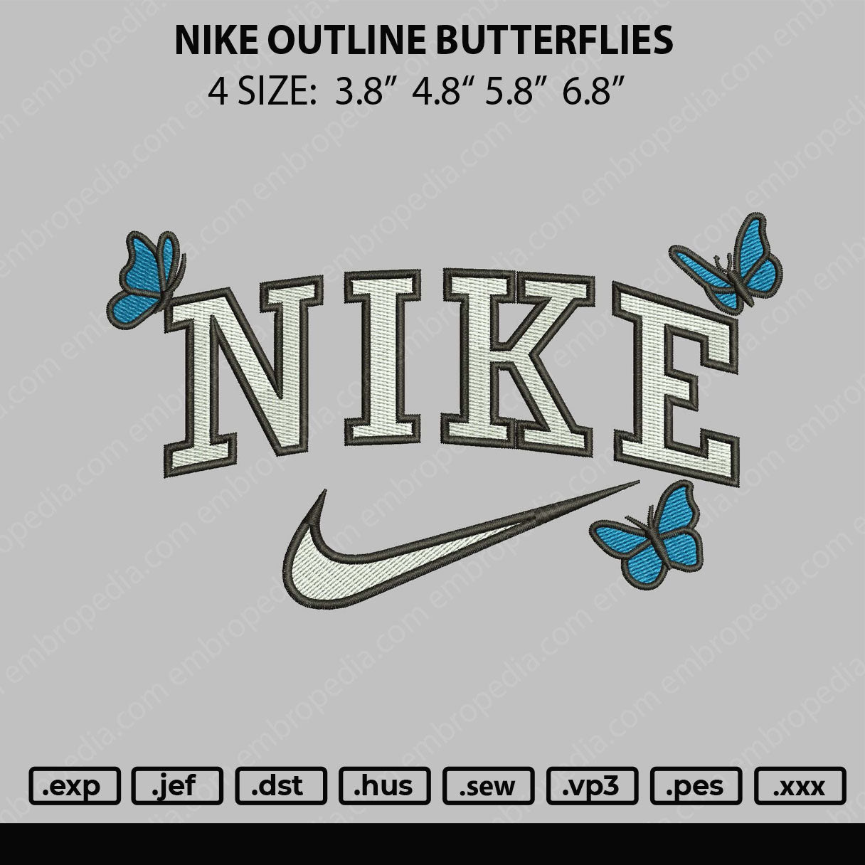 Nike Outline Butterflies Embroidery File 4 size