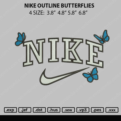 Nike Outline Butterflies Embroidery File 4 size