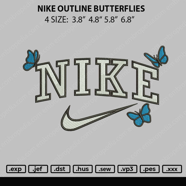 Nike Outline Butterflies Embroidery File 4 size