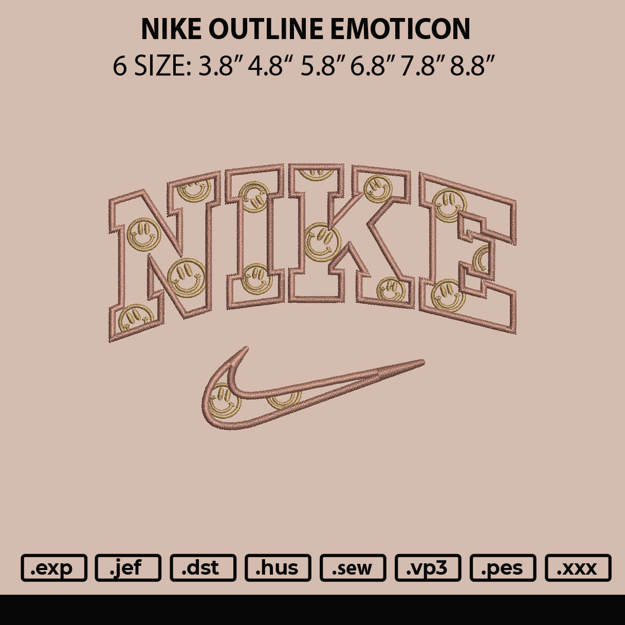 Nike Outline Emoticon Embroidery File 6 sizes