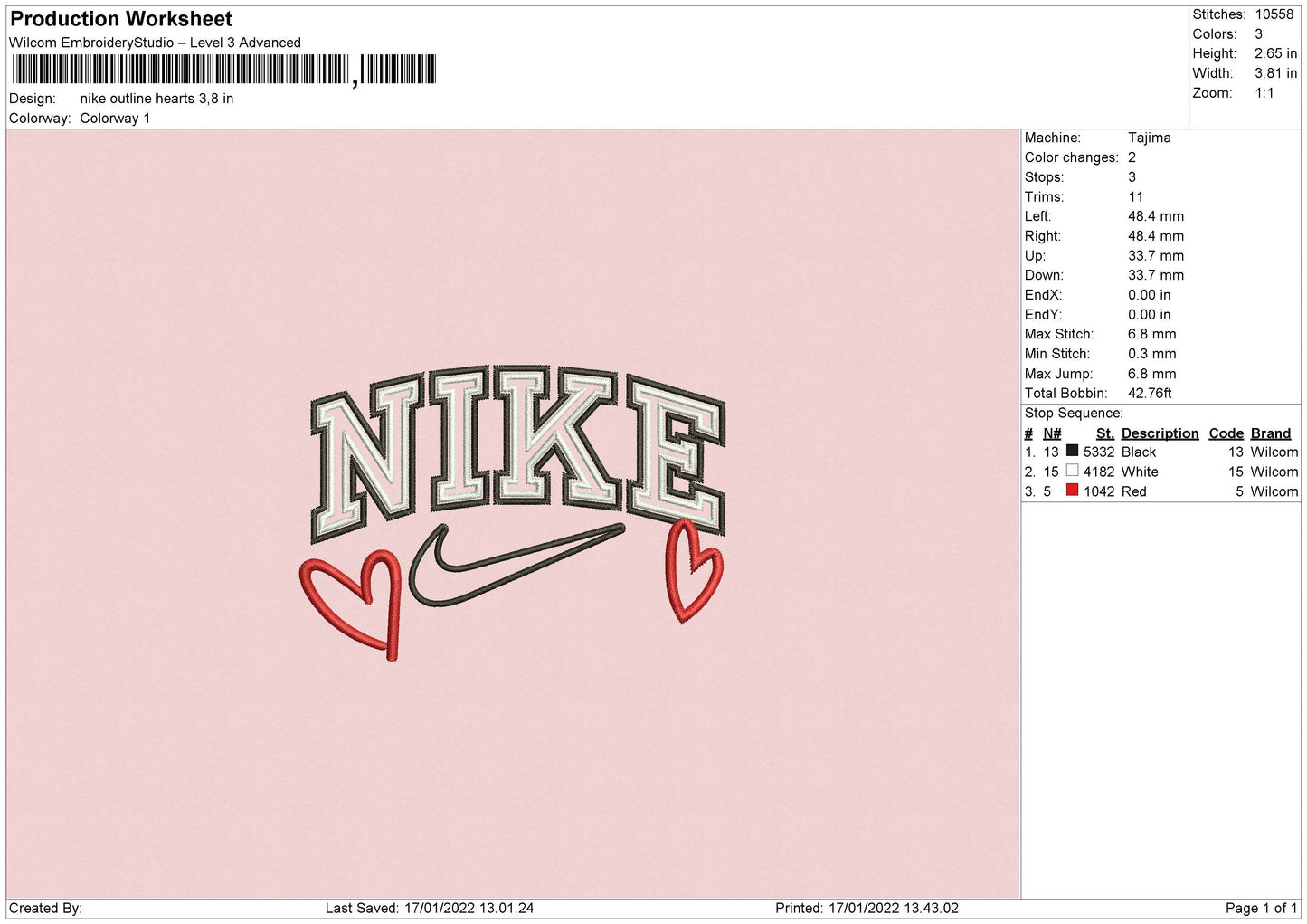 Nike Outline Hearts Embroidery File 4 size